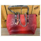 Red Faux Crocodile Patterned Handbag