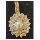 14K Gold Pendant with Pearl and Crystals