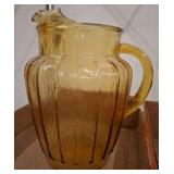 Amber Glass Pitcher with Ribbed Design