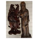 Carved Wooden Figures of Buddha and Bearded Figure