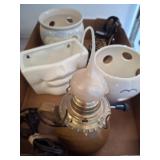 Box Lot of Ceramic Items and Lamp Base