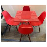 Red Table with 4 Matching Shell Chairs