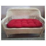 Outdoor Wicker Loveseat with Red Cushion