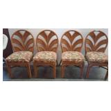 Four Rattan Chairs with Floral Cushions