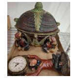 Monkey-Themed Figural Clock and Covered Dish