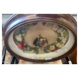 Oval Shadow Box With Floral Wool Embellishments
