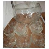 Glass Punch Bowl with Matching Cups