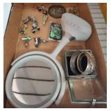 Box Lot with Pins, Medallion, and Accessories