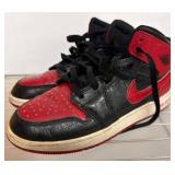 Nike Air Jordan 1 Mid Black/Red Sneakers, Size 7Y