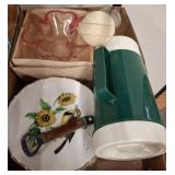 Boxed Lot With Dishware, Glass Bowl, and Mug