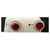 925 Silver Earrings with Red Stones