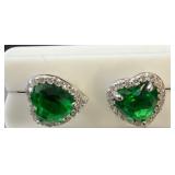 Heart-Shaped Green Stone Sterling Silver Earrings