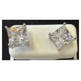 Sterling Silver Stud Earrings with Square Cut Ston
