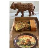 Carved Panther, Coasters, and Dr. Pepper Tray