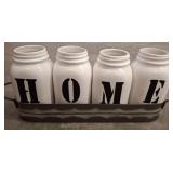 Four Ceramic Jars in Metal Tray
