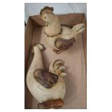 Carved Wooden Chicken Figurines