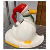 Duck-Shaped Ceramic Dish With Holiday Hat