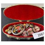 Metal Jewelry Box with Assorted Costume Jewelry