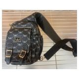 Black Nylon Crossbody Bag with Silver Print