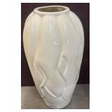 Glossy White Ceramic Vase with Embossed Design
