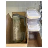 Glass Infuser Pitcher and Plastic Storage Containe