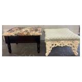 Two Upholstered Wooden and Metal Stools