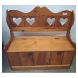 Pine Storage Bench With Heart Motif
