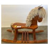 Wooden Rocking Horse With Yarn Mane