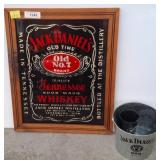 Framed Jack Daniel's Sign and Metal Bucket