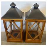 Two Wooden Lanterns with Metal Tops