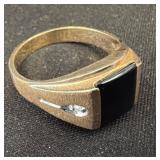 10K Gold Ring with Black Stone Inlay