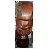 Carved Wooden Bust with Detailed Facial Features