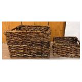Two Wicker Storage Baskets with Handles