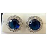 925 Silver Earrings with Blue Stones and Crystals