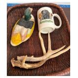 Duck Figurine, Remington Mug, Antler Decor Lot