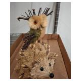 Rustic Owl and Hedgehog Burlap Figurines