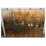 Four-Panel Gold Leafï¿½ Wall Art With Crane Motif