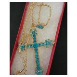 Betsey Johnson Gold-Tone Necklace with Blue Cross