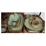 Frankoma Pottery Dinnerware Set, Green and Brown
