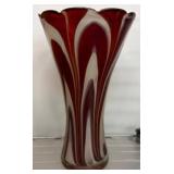 Teleflora Swirled Red and White Glass Vase