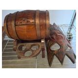 Wood Barrel and Hand-Carved Wooden Mask