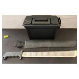 Saw-Edged Machete with Sheath and Storage Box