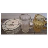 Plates with Lighthouse Design and Two Pitchers