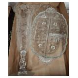 Etched Glassware Including Plates and Vase