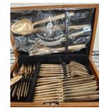 Solid Nickel-Bronze Flatware Set in Wood Box