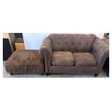 Brown Upholstered Sofa and Matching Ottoman