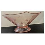 Pink Glass Bowl with Etched Floral Design
