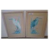 Two Framed Heron Prints by Artist