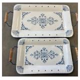 Ceramic Trays with Blue Decorative Motifs