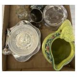 Lot: Pottery Pitcher, Silverplate, and Glassware